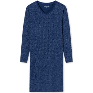 SCHIESSER Comfort Essentials nachthemd, dames slaapshirt V-hals lange mouwen gestippeld marineblauw