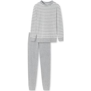 SCHIESSER Casual Essentials pyjamaset, dames pyjama lang badstof manchetten grijs-melange