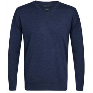 Profuomo slim fit trui wol, heren pullover V-hals, indigo blauw