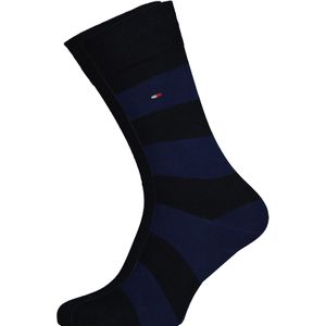 Tommy Hilfiger Rugby Stripe Socks (2-pack), herensokken katoen gestreept en uni, navy blauw -  Maat: 43-46