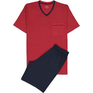 Gotzburg heren shortama, V-hals, rood met blauw en wit dessin -  Maat: L