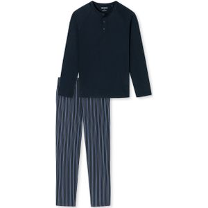 SCHIESSER selected! premium pyjamaset, heren pyjama lang biologisch katoen knoopsluiting gestreept nachtblauw -  Maat: 3XL