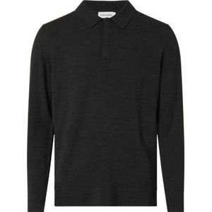 Calvin Klein Superior Wool Polo lange mouw, zwart -  Maat: XXL
