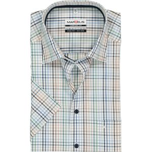 MARVELIS comfort fit overhemd, korte mouw, wit, blauw en groen geruit (contrast) 47