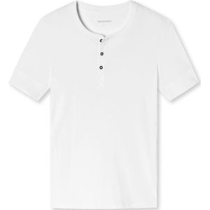 SCHIESSER Retro Rib T-shirt (1-pack), heren shirt korte mouwen dubbelrib biologisch katoen knoopsluiting wit -  Maat: L