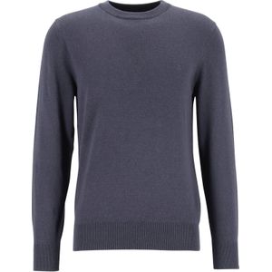 Marc O'Polo regular fit pullover, heren trui wol- met katoenmengsel met O-hals, donkerblauw (middeldik) -  Maat: L