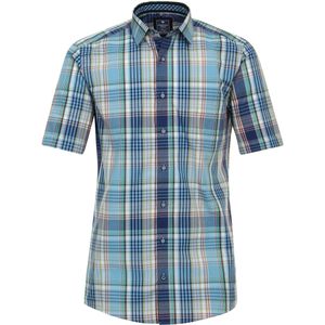 3 voor 99 | Redmond modern fit overhemd, korte mouw, popeline, blauw geruit