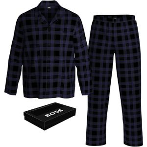 BOSS Urban Pyjama, heren pyjama set met knoopjes, kobalt blauw geruit