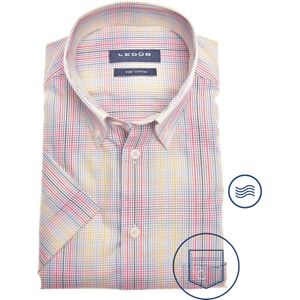 Ledub modern fit overhemd, korte mouw, popeline, rood geruit