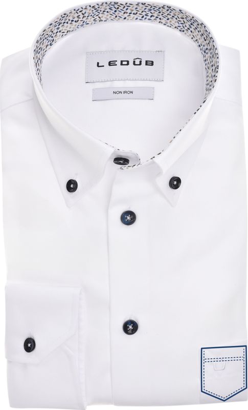 Ledub modern fit overhemd, mouwlengte 72 cm, popeline, wit