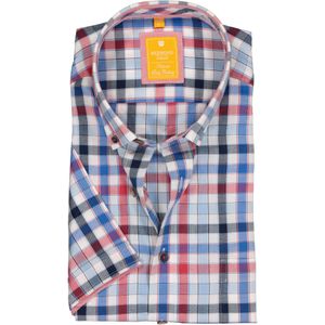 3 voor 99 | Redmond modern fit overhemd, korte mouw, Oxford, blauw, wit en rood geruit