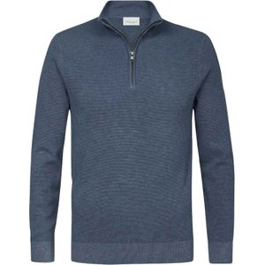 Profuomo heren trui katoen, slim fit trui met korte rits, blauw -  Maat: S