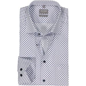 OLYMP comfort fit overhemd, popeline, wit met blauw en bordeaux dessin - Maat: 45 45