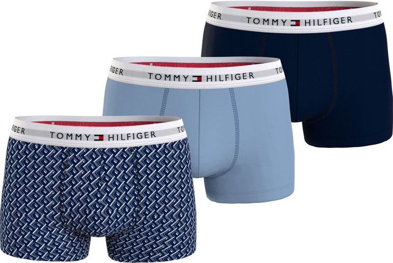 Tommy Hilfiger - Heren 3 Pack Trunks - Blauw - Met Logo Tailleband