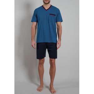 Gotzburg heren shortama V-hals, middenblauw mini dessin