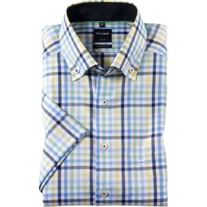 OLYMP Luxor modern fit overhemd, korte mouw, structuur, geel geruit