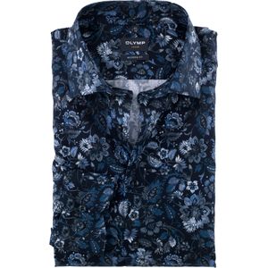 OLYMP Luxor modern fit overhemd, mouwlengte 7, popeline, marineblauw dessin