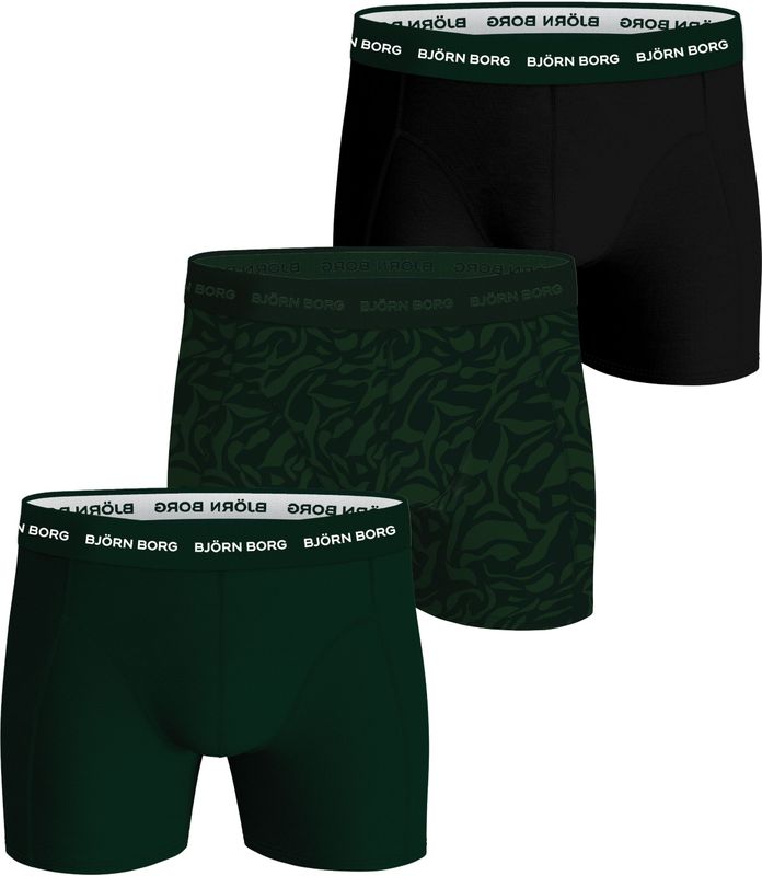 Bjorn Borg - Cotton Stretch Boxershorts 3-pack - Zwart, Donkergroen & Print