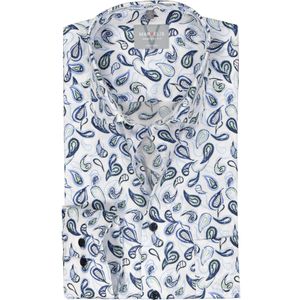 MARVELIS comfort fit overhemd, popeline, wit met licht- en donkerblauw dessin