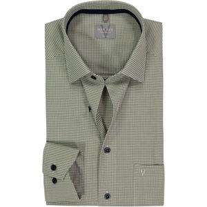 MARVELIS - Comfort Fit - Overhemd - Olijfgroen Geruit - Strijkvrij