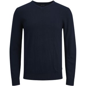 JACK & JONES Emil knit v-neck slim fit, heren pullover viscosemengsel met V-hals, blauw