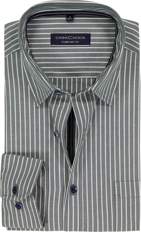 CASA MODA - Oxford - Overhemd - Diep Donkergroen met Wit Gestreept - Strijkvriendelijk