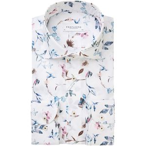 Profuomo slim fit heren overhemd, popeline, wit met blauw en roze dessin