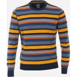 Redmond heren trui katoen, O-hals, blauw, geel, beige gestreept (middeldik) -  Maat: 6XL