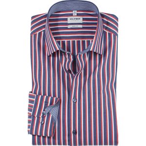 OLYMP Level 5 body fit overhemd, popeline, rood gestreept