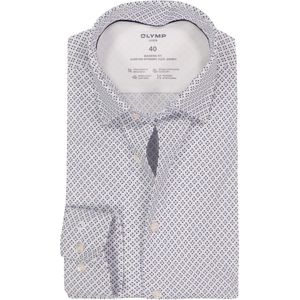 OLYMP - 24/7 Luxor - Overhemd - Wit met Licht- en Donkerblauw Dessin - Strijkvriendelijk
