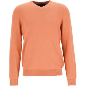 MARVELIS modern fit trui katoen, V-hals, abrikoos oranje -  Maat: M