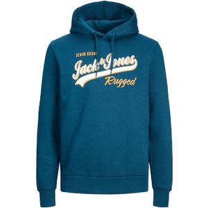 JACK & JONES Logo sweat hood regular fit, heren hoodie katoenmengsel met capuchon, middenblauw