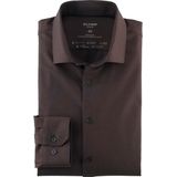 OLYMP 24/7 No. 6 Six super slim fit overhemd - popeline - bruin - Strijkvriendelijk - Boordmaat: 38