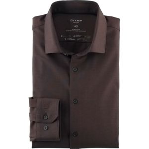 OLYMP 24/7 No. 6 Six super slim fit overhemd - popeline - bruin - Strijkvriendelijk - Boordmaat: 38
