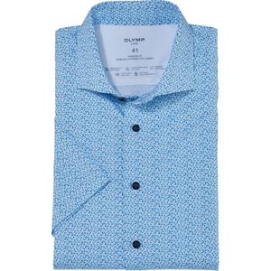 OLYMP Luxor 24/7 modern fit overhemd, korte mouw, Dynamic Flex, cyaan dessin