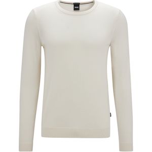 BOSS Leno slim fit trui wol, heren pullover met O-hals, wit