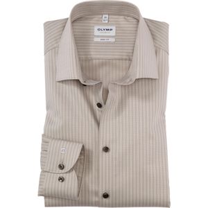 OLYMP Level 5 body fit overhemd, popeline, taupe gestreept