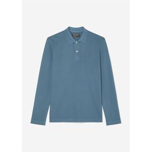 Marc O'Polo regular fit polo lange mouw, heren poloshirt, middenblauw