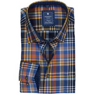 3 voor 99 | Redmond regular fit overhemd, Oxford, blauw met geel, bruin en wit geruit