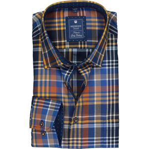 3 voor 99 | Redmond regular fit overhemd, Oxford, blauw met geel, bruin en wit geruit