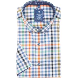 3 voor 99 | Redmond modern fit overhemd, korte mouw, structuur, blauw geruit 43/44