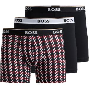 HUGO BOSS Power boxer briefs (3-pack), heren boxers normale lengte, zwart, zwart met rood dessin