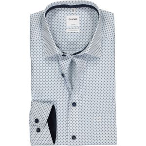OLYMP Luxor comfort fit overhemd, mouwlengte 7, wit met licht- en donkerblauw poplin (contrast) 45