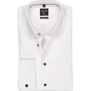 OLYMP No. Six super slim fit overhemd, dubbele manchet, wit met zwarte knoopjes 39