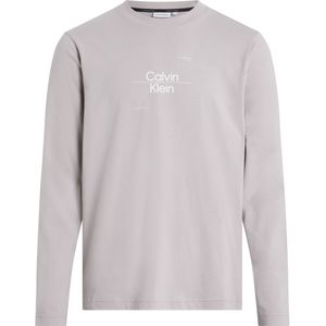 Calvin Klein Optic Line Logo Ls T-shirt, heren T-shirt lange mouw O-hals, grijs -  Maat: XS