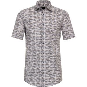 VENTI modern fit overhemd, korte mouw, popeline, bruin dessin