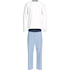 Tommy Hilfiger heren pyjama O-hals, wit shirt met blauw met wit geruite broek