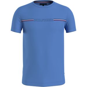 Tommy Hilfiger Stripe Chest Tee, heren T-shirt korte mouw O-hals, middenblauw -  Maat: XXL