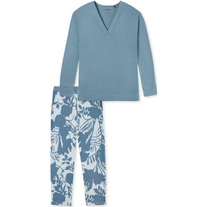 SCHIESSER Modern Nightwear pyjamaset, dames pyjama lange V-hals blauw-grijs