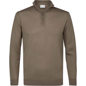 Profuomo heren trui wol, slim fit trui met korte rits, bruin -  Maat: M